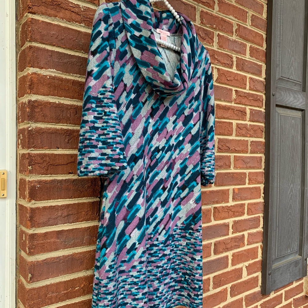 Cowl neck dress.